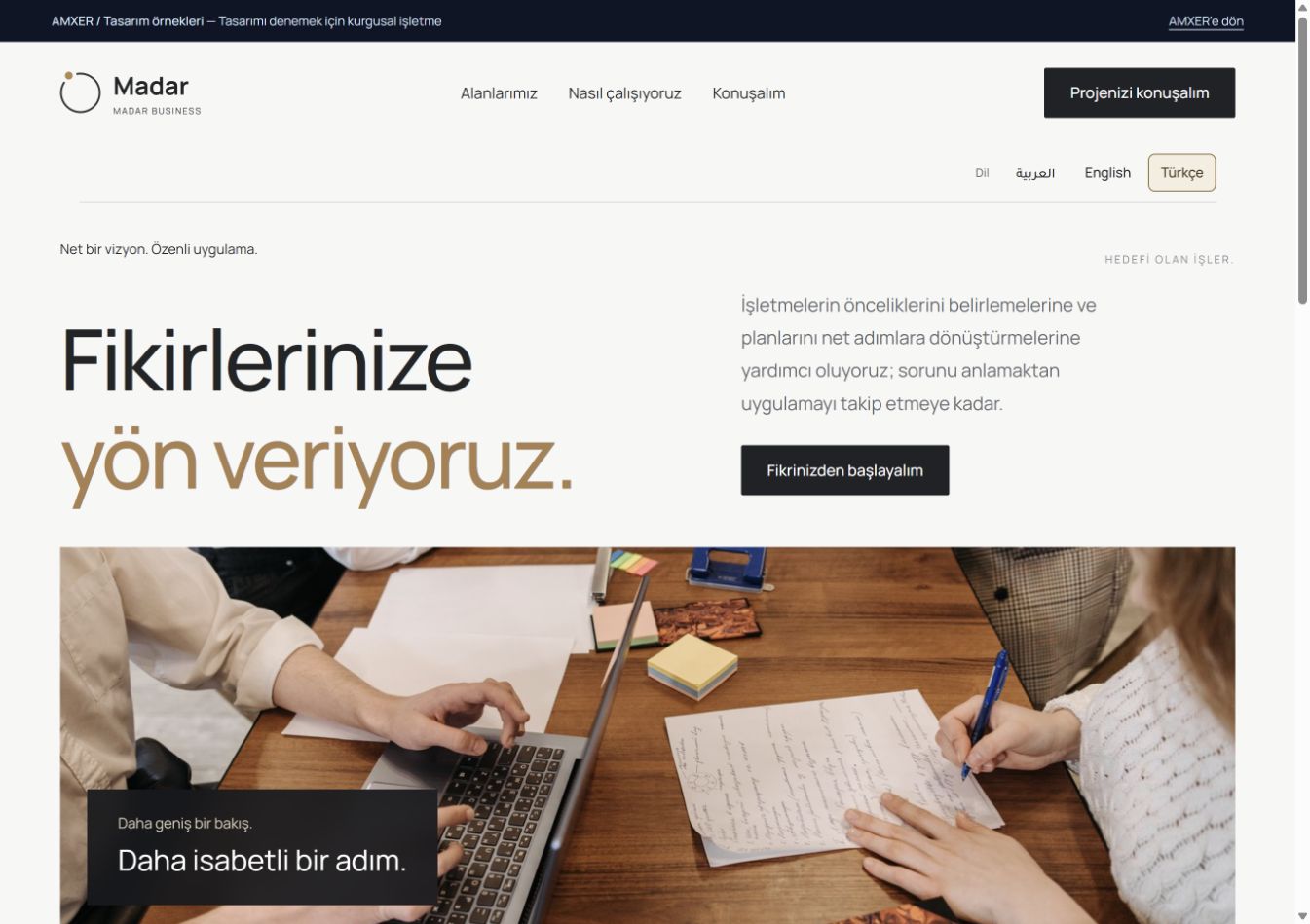 Madar şirket sitesi örneğinin ön izlemesi